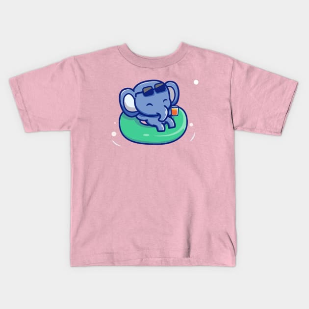 Cute Elephant Floating With Swimming Tires Kids T-Shirt by Catalyst Labs